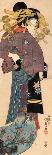 A Standing Courtesan in a Black Kimono with White Flowerheads Holding a Wad of Paper-Utagawa Kunisada-Giclee Print