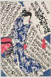 A Standing Courtesan in a Black Kimono with White Flowerheads Holding a Wad of Paper-Utagawa Kunisada-Giclee Print