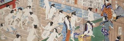 A Scene Inside a Bath House with Quarrelling Women-Utagawa Yoshiiku-Framed Premier Image Canvas