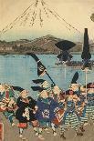 Flourishing Nihonbashi Section of Tokyo, (Tokyo Nihonbashi Han Ei No Z) Triptych-Utagawa Yoshitora-Framed Giclee Print