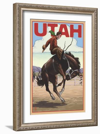 Utah - Bronco Bucking-Lantern Press-Framed Art Print