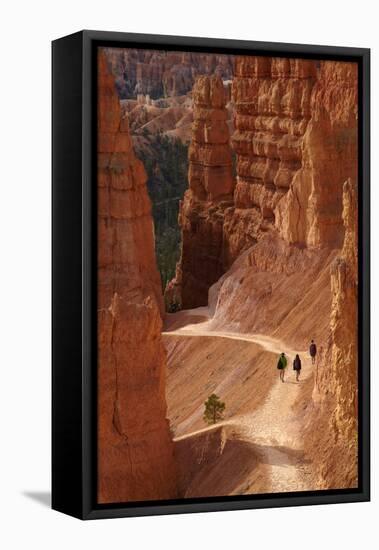 Utah, Bryce Canyon National Park, Hikers on Navajo Loop Trail Through Hoodoos-David Wall-Framed Premier Image Canvas