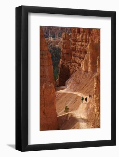 Utah, Bryce Canyon National Park, Hikers on Navajo Loop Trail Through Hoodoos-David Wall-Framed Photographic Print