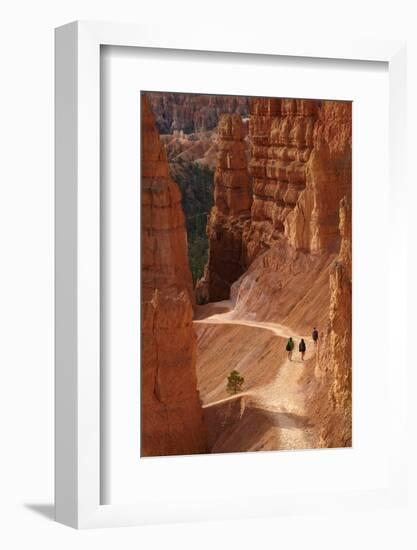 Utah, Bryce Canyon National Park, Hikers on Navajo Loop Trail Through Hoodoos-David Wall-Framed Photographic Print