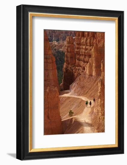 Utah, Bryce Canyon National Park, Hikers on Navajo Loop Trail Through Hoodoos-David Wall-Framed Photographic Print