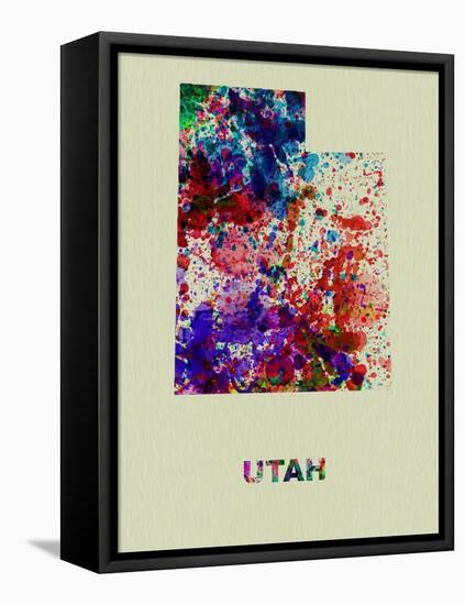 Utah Color Splatter Map-NaxArt-Framed Stretched Canvas