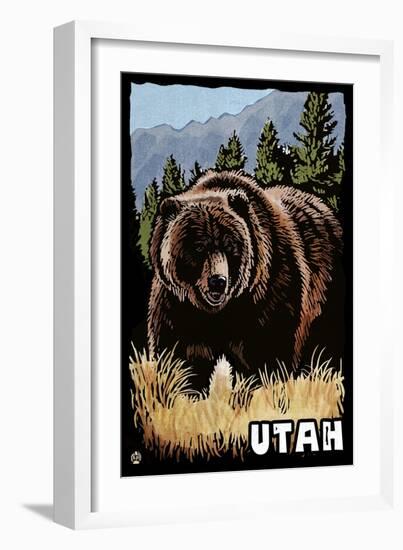 Utah - Grizzly Bear - Scratchboard-Lantern Press-Framed Art Print