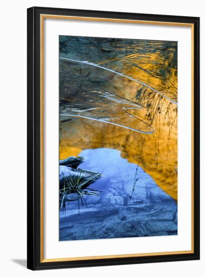 Utah, Icy Reflections of Canyon Wall in Stream in Hunter Canyon, Moab-Judith Zimmerman-Framed Photographic Print