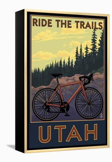 Utah - Mountain Bike Scene-Lantern Press-Framed Stretched Canvas