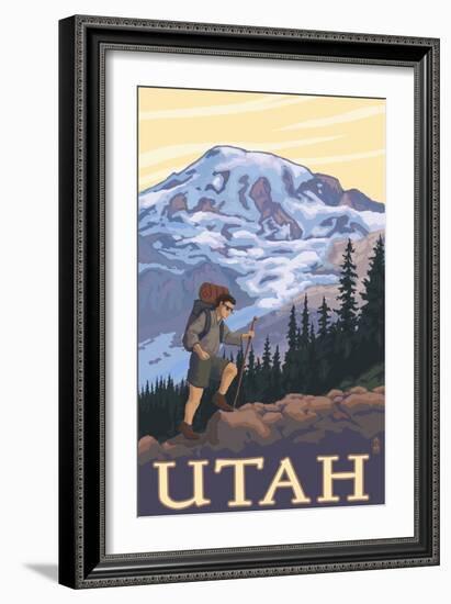 Utah - Mountain Hiker-Lantern Press-Framed Art Print