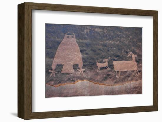 Utah, Owl Panel with Big Horn Sheep, Ancient Petroglyph-Judith Zimmerman-Framed Photographic Print