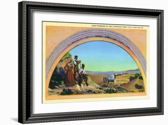 Utah, Representation of Utah Pioneers of 1847 Entering Great Salt Lake Valley-Lantern Press-Framed Art Print