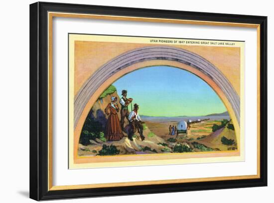 Utah, Representation of Utah Pioneers of 1847 Entering Great Salt Lake Valley-Lantern Press-Framed Art Print