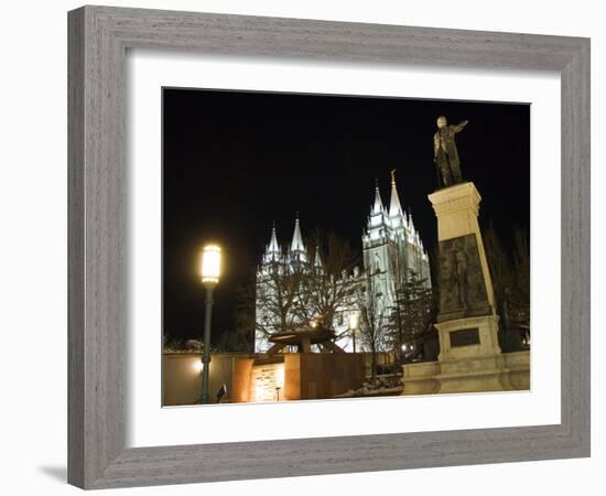 Utah, Salt Lake City, Mormon Theatre Monument in Honour of Brigham Young and the Pioneers, USA-Christian Kober-Framed Photographic Print