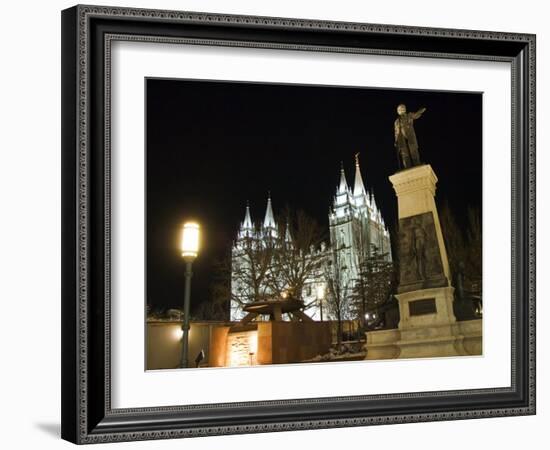 Utah, Salt Lake City, Mormon Theatre Monument in Honour of Brigham Young and the Pioneers, USA-Christian Kober-Framed Photographic Print