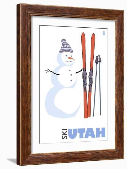 Utah, Snowman with Skis-Lantern Press-Framed Art Print