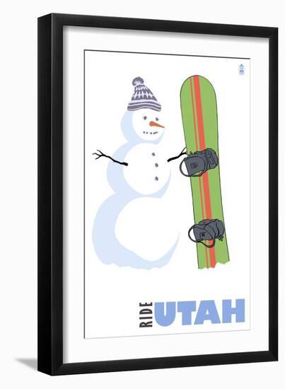 Utah, Snowman with Snowboard-Lantern Press-Framed Art Print