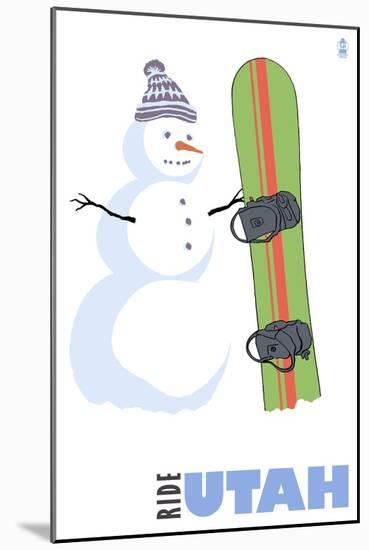 Utah, Snowman with Snowboard-Lantern Press-Mounted Art Print