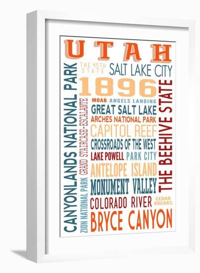 Utah - Typography-Lantern Press-Framed Art Print