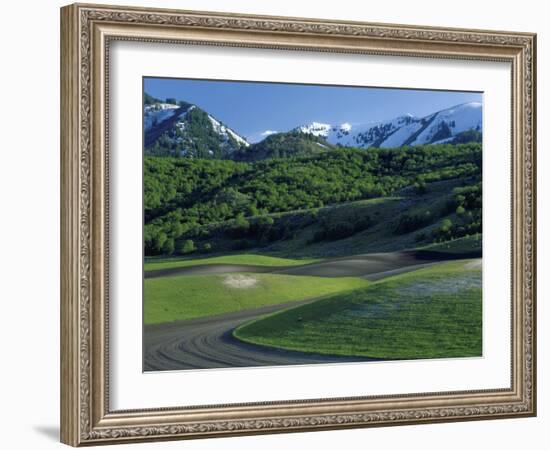 Utah. USA. Fields in Spring Below Wellsville Mountains. Cache Valley-Scott T. Smith-Framed Photographic Print