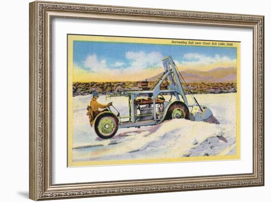 Utah, View of a Tractor Harvesting Salt near Great Salt Lake-Lantern Press-Framed Art Print
