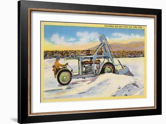 Utah, View of a Tractor Harvesting Salt near Great Salt Lake-Lantern Press-Framed Art Print