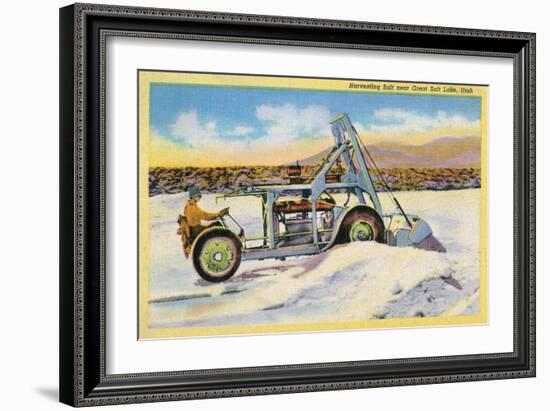 Utah, View of a Tractor Harvesting Salt near Great Salt Lake-Lantern Press-Framed Art Print