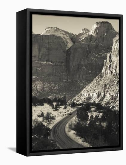 Utah, Virgin, Traffic on the Zion-Mt, Carmel Highway, Winter, USA-Walter Bibikow-Framed Premier Image Canvas