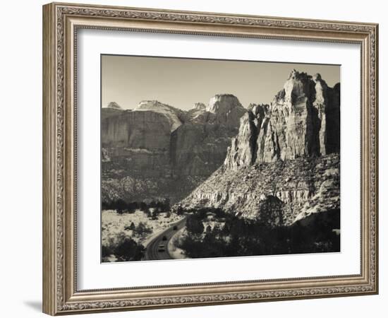 Utah, Virgin, Traffic on the Zion-Mt, Carmel Highway, Winter, USA-Walter Bibikow-Framed Photographic Print