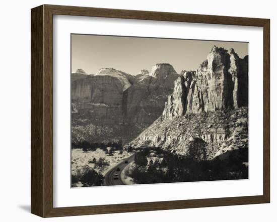 Utah, Virgin, Traffic on the Zion-Mt, Carmel Highway, Winter, USA-Walter Bibikow-Framed Photographic Print