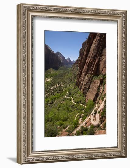 Utah, Zion National Park, Hikers Climbing Up West Rim Trail and Angels Landing-David Wall-Framed Photographic Print