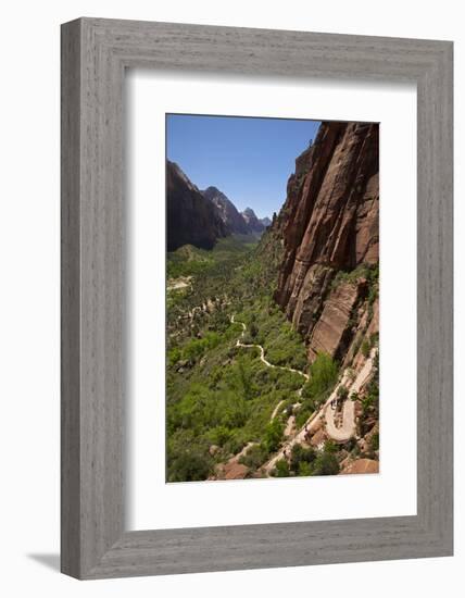 Utah, Zion National Park, Hikers Climbing Up West Rim Trail and Angels Landing-David Wall-Framed Photographic Print