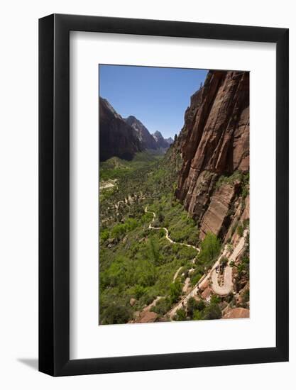 Utah, Zion National Park, Hikers Climbing Up West Rim Trail and Angels Landing-David Wall-Framed Photographic Print