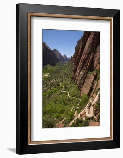 Utah, Zion National Park, Hikers Climbing Up West Rim Trail and Angels Landing-David Wall-Framed Photographic Print