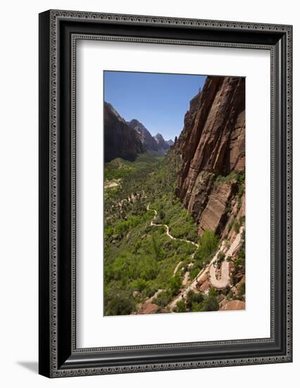 Utah, Zion National Park, Hikers Climbing Up West Rim Trail and Angels Landing-David Wall-Framed Photographic Print