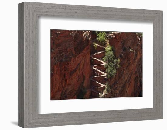 Utah, Zion National Park, Hikers on Walters Wiggles Zigzag-David Wall-Framed Photographic Print