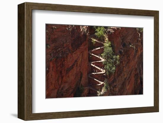 Utah, Zion National Park, Hikers on Walters Wiggles Zigzag-David Wall-Framed Photographic Print