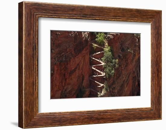 Utah, Zion National Park, Hikers on Walters Wiggles Zigzag-David Wall-Framed Photographic Print