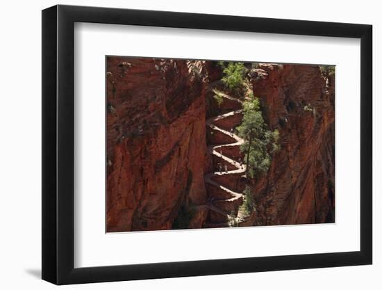 Utah, Zion National Park, Hikers on Walters Wiggles Zigzag-David Wall-Framed Photographic Print