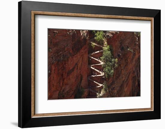 Utah, Zion National Park, Hikers on Walters Wiggles Zigzag-David Wall-Framed Photographic Print