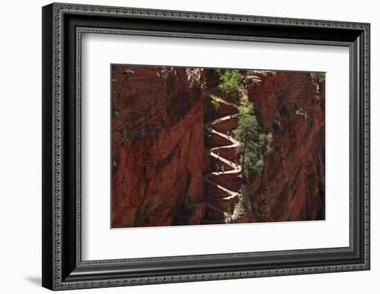 Utah, Zion National Park, Hikers on Walters Wiggles Zigzag-David Wall-Framed Photographic Print