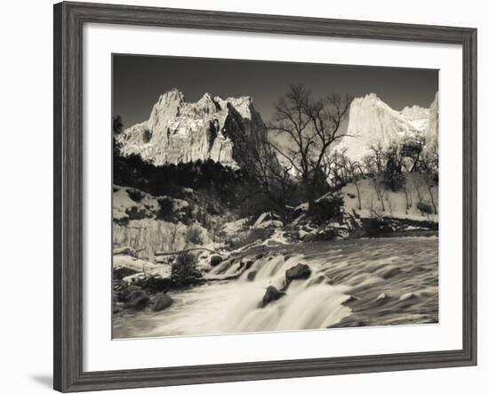 Utah, Zion National Park, Mountain Sunrise by the North Fork Virgin River, Winter, USA-Walter Bibikow-Framed Photographic Print