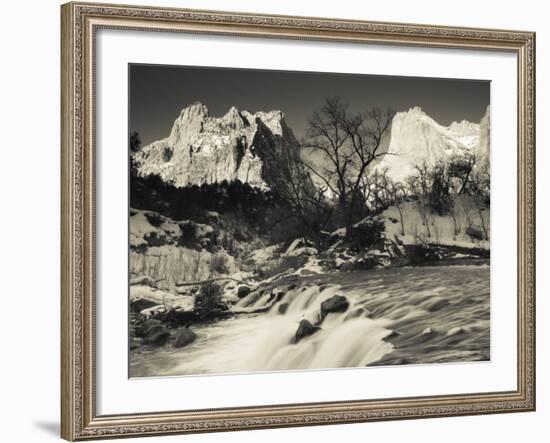 Utah, Zion National Park, Mountain Sunrise by the North Fork Virgin River, Winter, USA-Walter Bibikow-Framed Photographic Print