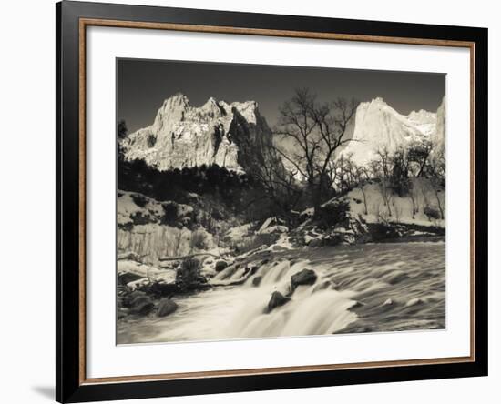 Utah, Zion National Park, Mountain Sunrise by the North Fork Virgin River, Winter, USA-Walter Bibikow-Framed Photographic Print