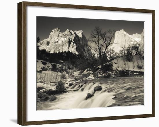 Utah, Zion National Park, Mountain Sunrise by the North Fork Virgin River, Winter, USA-Walter Bibikow-Framed Photographic Print