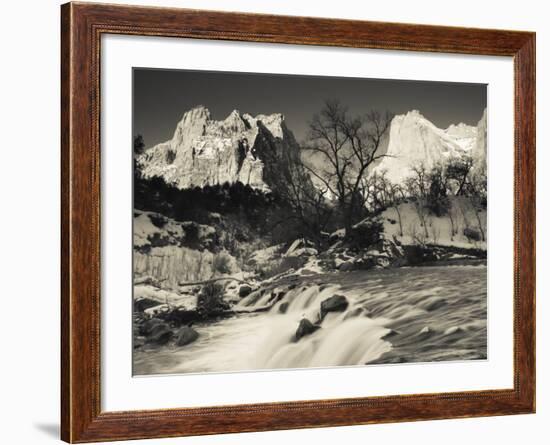 Utah, Zion National Park, Mountain Sunrise by the North Fork Virgin River, Winter, USA-Walter Bibikow-Framed Photographic Print