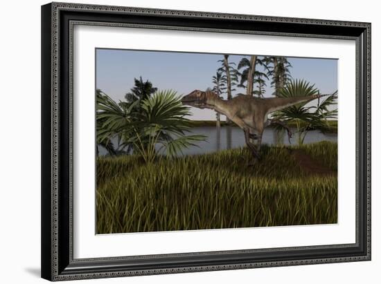 Utahraptor in a Prehistoric Environment-null-Framed Art Print