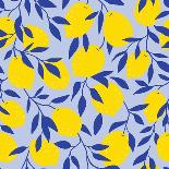 Tropical Seamless Pattern with Yellow Lemons on the Blue Background. Fruit Repeated Background. Vec-Utro_na_more-Framed Photographic Print