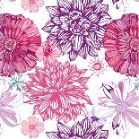 Pattern with Pink Asters and Dahlia-UyUy-Art Print
