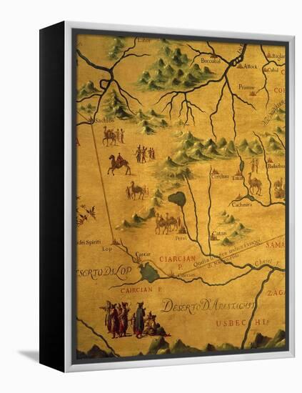 Uzbekistan Region, from Map of Asia Showing Route Taken by Marco Polo-null-Framed Premier Image Canvas